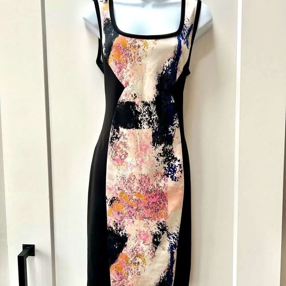 Bar‎ III sleeveless color block floral sheath dress zipper back woman’s size M